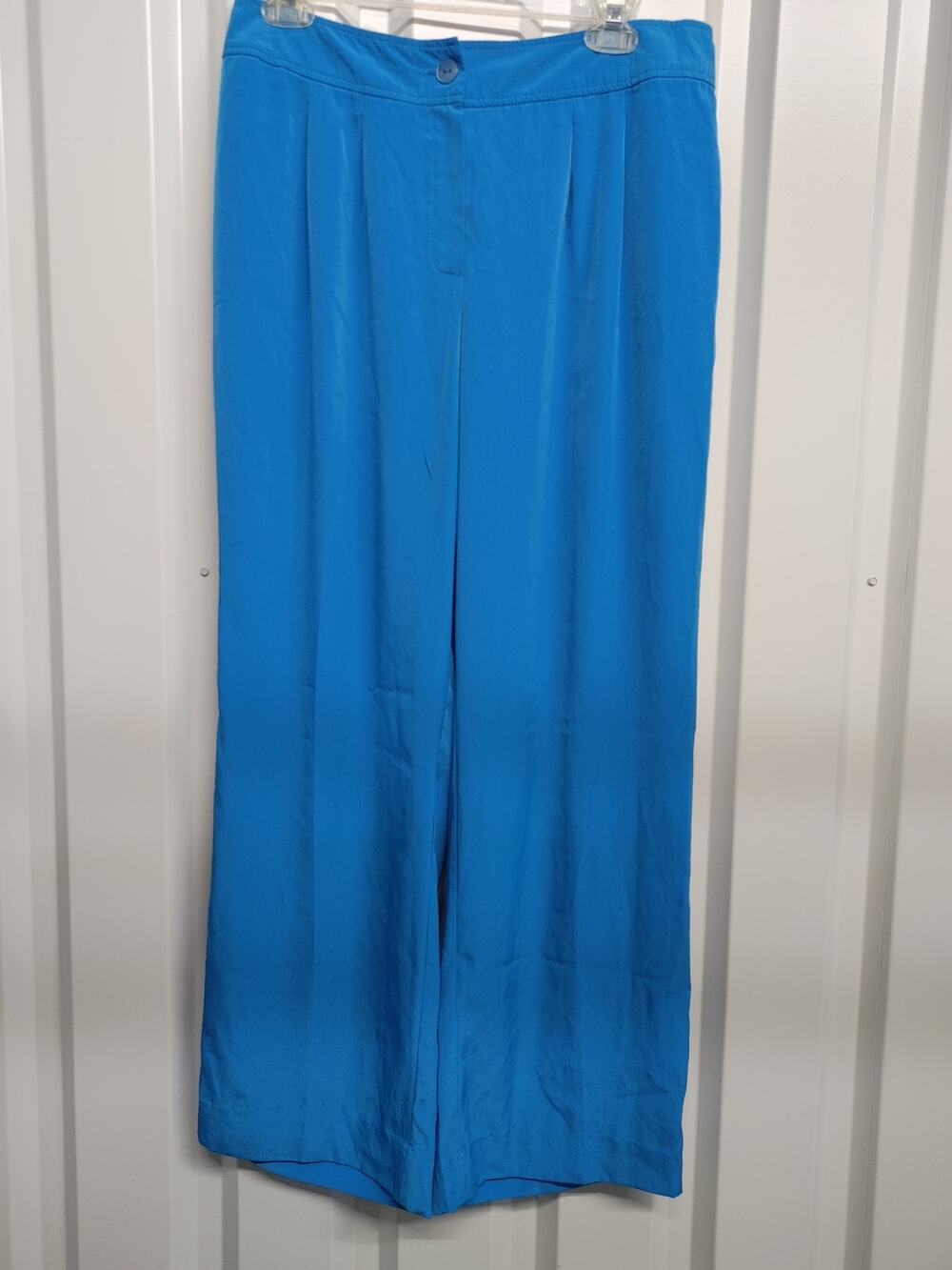 Vtg Peck & Peck Pleated Blue Satin Like Wide Leg Pants Sz 10
